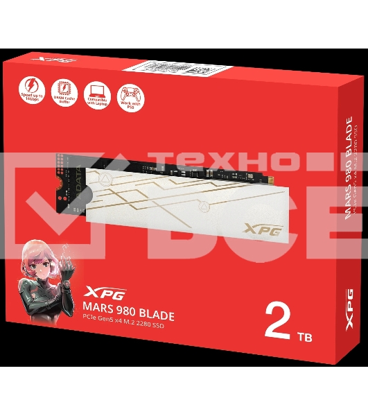 Твердотельный диск 2TB A-DATA XPG MARS 980 BLADE, M.2 2280, PCI-E 5x4, [R/W -14000/13000 MB/s] 3D-NAND