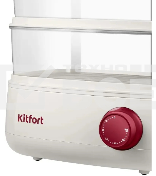 Пароварка Kitfort КТ-6830 3ярус. 800Вт белый/красный