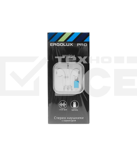 Проводные наушники Ergolux ELX-WHP04-C01 белый, вкладыши, Lightning, встроенный микрофон