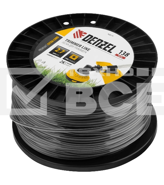 Леска для триммера Denzel двухкомпонентная квадрат, 2,7 мм х 138 м, на DIN катушке EXTRA CORD