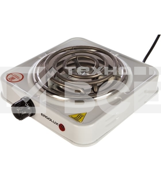 Плита настольная электрическая Ergolux ELX-EP01-C01 белый, 1 кВт, ТЭН, конфорки - 1, эмаль, поворотные переключатели
