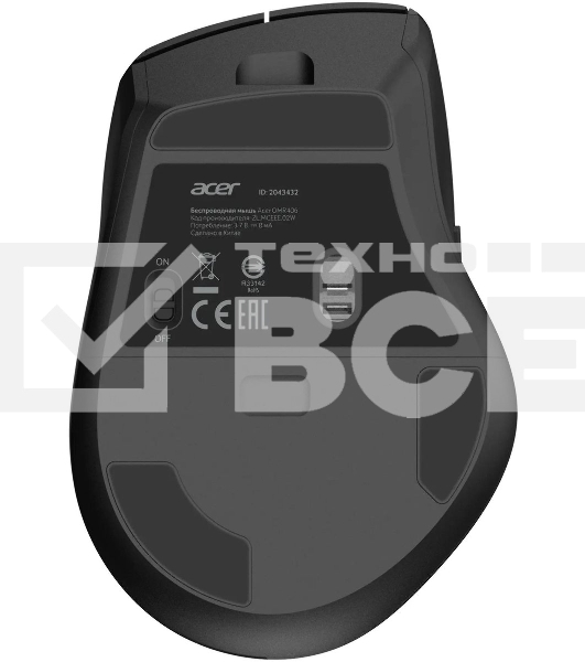 Мышь беспроводная Acer OMR406 черный, 4800 dpi, радиоканал, Bluetooth, USB, кнопки - 8