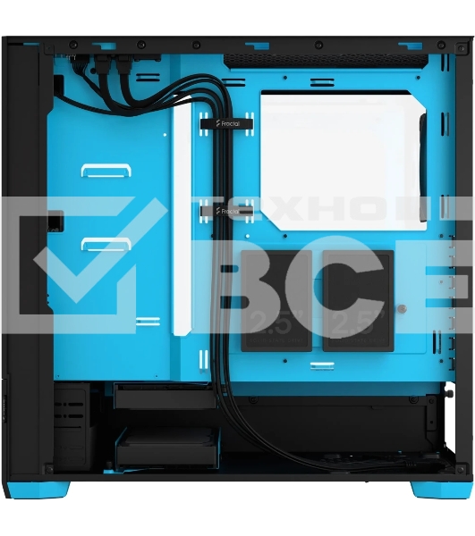 Компьютерный корпус без блока питания Fractal Design Pop Air RGb Cyan Core TG Clear Tint, Midi-Tower, 3x120мм RGb, 2xUSB-A 3.2 ATX, mATX, mITX черный/циан