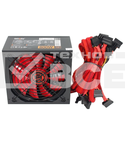 Блок питания Ginzzu PC800 Red, 800Вт, 80 PLUS, 140мм, черный / красный