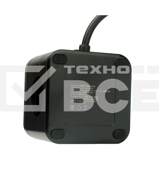 Сетевой фильтр Cablexpert Cube CUBE-3-CU3-B-1.5, 3р, 10А, 1xType-C PD, 3xUSB, 1.5м, ур.защиты 4+, черный, коробка