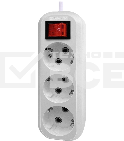 Удлинитель с заземлением Defender  L330 16 А, 5 м, заземление, выключатель