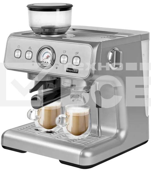 Кофемашина автоматическая Rondell 1105-RE-01 серебристый, исп. кофе - зерновой, 2.8 л, 1550 Вт, 15 Бар.