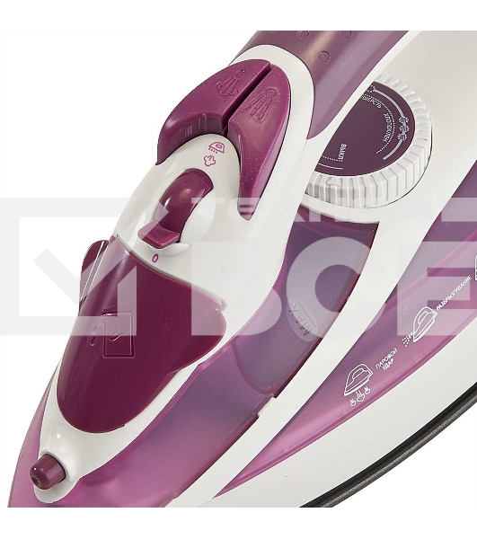 Утюг ВАСИЛИСА У3-2000 белый с сиреневым (2000 Вт. Тефлоновое покрытие подошвы. Индикатор нагрева утюга. Терморегулятор. 3 режима: сухое глажение, отпаривание, разбрызгивание воды. Возмож-ть регулировки степени отпаривания /вертикального отпаривания. Паров
