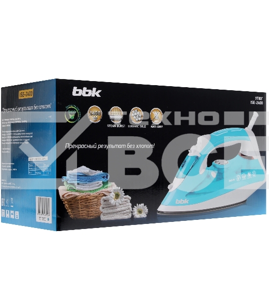 Утюг BBK ISE-2400 бирюзовый/белый, 2400 Вт, 35 г/мин, 140 г/мин, 280 мл