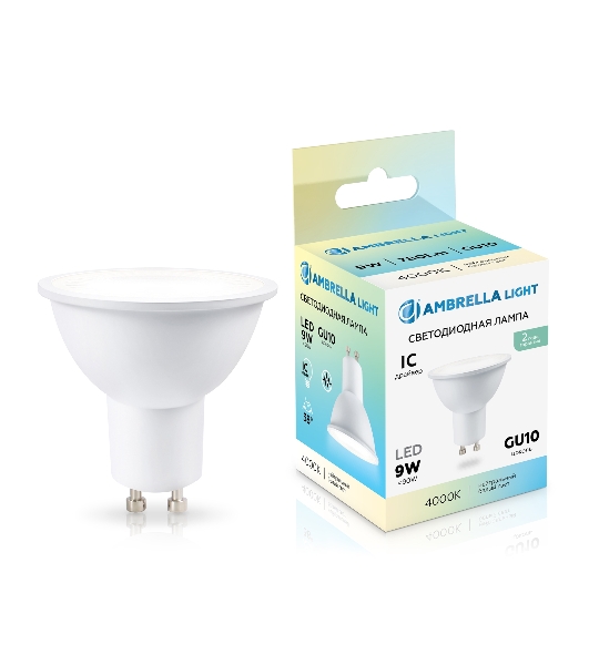 Лампа светодиодная	Ambrella light 190904 LED MR16 9W IC GU10 4000K 175-265V 38°