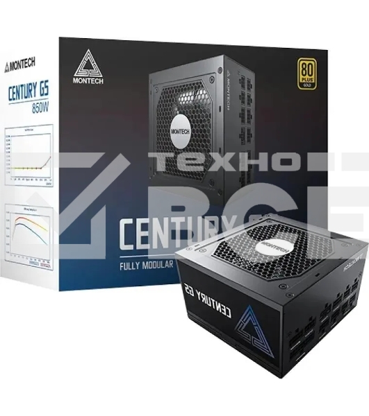 Блок питания Montech ATX 850W CENTURY GOLD G5, 850 Вт, 80 PLUS GOLD, 120 мм, модульный, чёрный