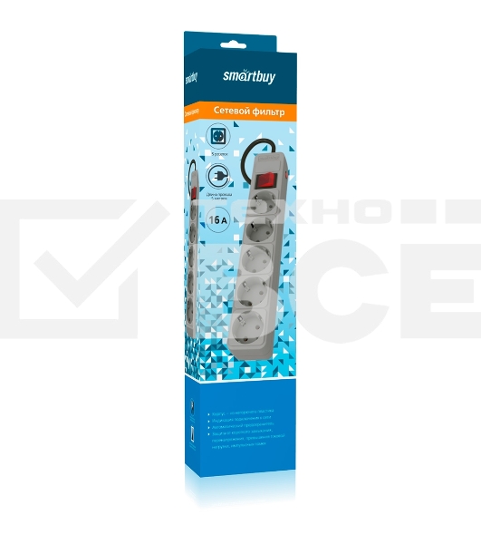 Сетевой фильтр Smartbuy (SBSP-5-50-G) 5 гн х 5,0 м серый