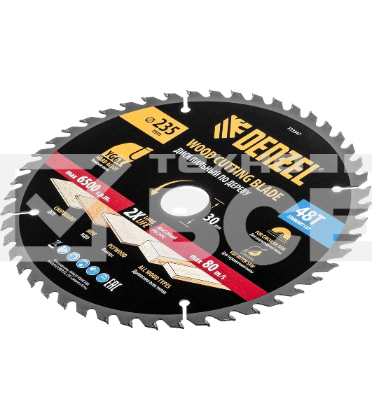 Пильный диск по дереву Denzel ф235 х 30 мм, 48 зубьев 733547