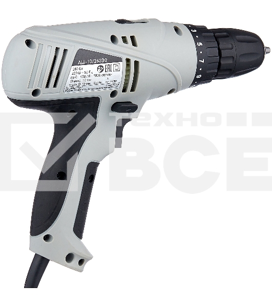 Дрель-шуруповерт сетевой ИНТЕРСКОЛ ДШ-10/260Э2, Сетевая, 260Вт