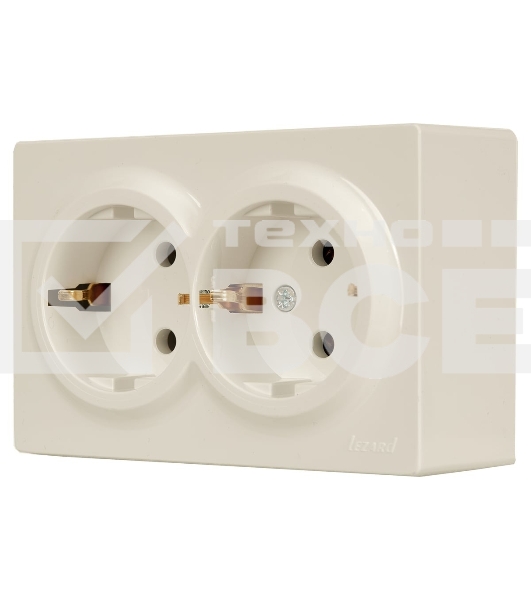 Розетка 2-м ОП LETO с заземл. закрытый корпус ПБТ крем LEZARD 752-0300-127B