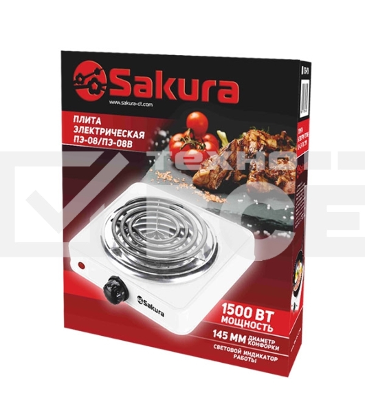 Плитка электрическая Sakura ПЭ-08 1500Вт 145мм 1конф/спир