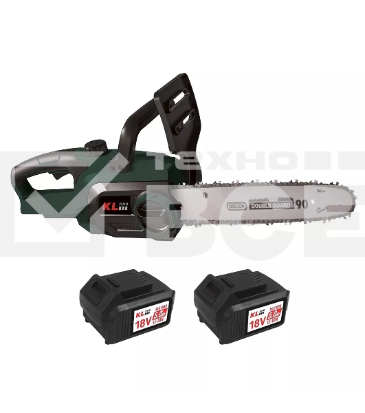 Профессиональная аккумуляторная цепная пила KLPRO KLBOM18B-50 (18В, Li-ion-2шт 5,0А·ч, ЗУ 4,5А 3600об/мин, 10”)