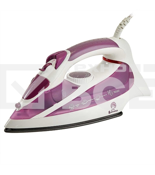 Утюг ВАСИЛИСА У3-2000 белый с сиреневым (2000 Вт. Тефлоновое покрытие подошвы. Индикатор нагрева утюга. Терморегулятор. 3 режима: сухое глажение, отпаривание, разбрызгивание воды. Возмож-ть регулировки степени отпаривания /вертикального отпаривания. Паров