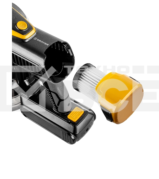 Пылесос вертикальный Brayer BR4273 серый/желтый, питание от аккумулятора, 350 Вт, уборка сухая, пылесборник 0,8 л