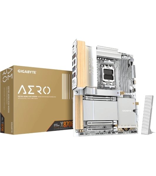 Материнская плата Gigabyte X870E AERO X3D WOOD, AM5, AMD X870E, 4xDDR5, 4xSATA, 4xM.2, 2xPCIe 5.0 x16, 1xPCIe 4.0 x16, 1xHDMI, 2x5Gb LAN, Wi-Fi 7, Bluetooth 5.4, 2xUSB-C 40Gbps (USB4), 1xUSB-C 20Gbps, 5xUSB-A 10Gbps, 3xUSB-A 5Gbps, 3x3.5 мм + S/PDIF оптический, 7.1, вставки из дерева, ATX