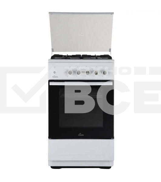 Плита Газовая Flama N FG 24239 W белый (стеклянная крышка) реш.чугун