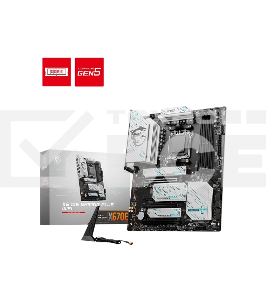 Материнская плата MSI X670E GAMING PLUS, AM5, AMD X670, 4xDDR5, 4xSATA, 4xM.2, 1xPCI-E 5.0 x16, 1xPCI-E 4.0 x4, 1xPCI-E 3.0 x1, 1xHDMI, 1xDP, 1x 2.5Gb LAN, 4xUSB-A 2.0, 4xUSB-A 3.2 Gen 1, 3xUSB-A 3.2 Gen 2, 1xUSB-C 3.2 Gen 2x2, 3x3.5 мм, 7.1, ATX