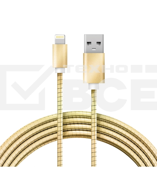 Кабель USB-A – Lightning для Apple, 2,4А, 1м, в золотой металлической оплетке REXANT