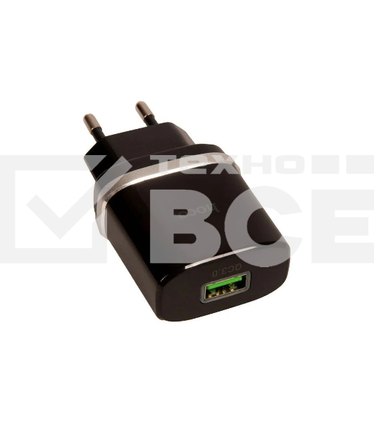 Блок питания (сетевой адаптер) HOCO С12Q Smart QC3.0, кабель Type-C-USB, 5V, 3.0A, черный
