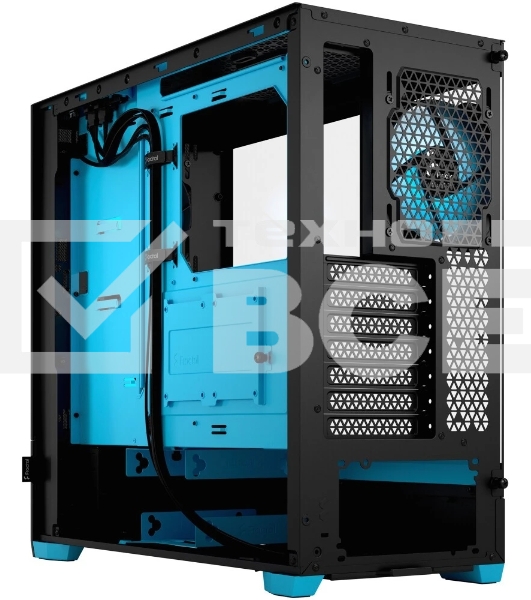 Компьютерный корпус без блока питания Fractal Design Pop Air RGb Cyan Core TG Clear Tint, Midi-Tower, 3x120мм RGb, 2xUSB-A 3.2 ATX, mATX, mITX черный/циан