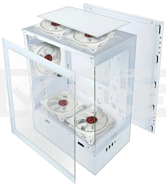 Компьютерный корпус Ginzzu CL485 mATX FAN 3*12LD4 передняя панель Стекло белый