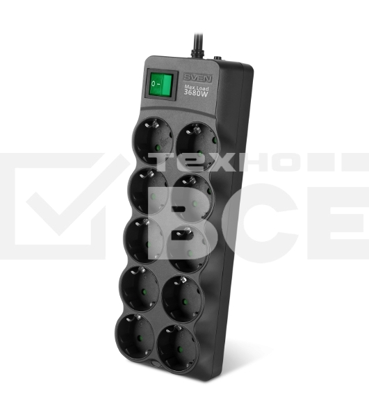 Сетевой фильтр SVEN SF-10E-16 1,8 м (10 розеток) черный