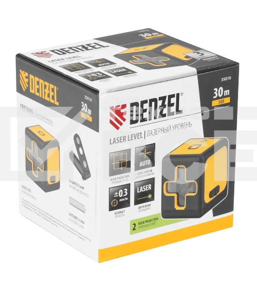 Лазерный уровень Denzel DQB, 30 м, зеленый луч, батарейки, сумка