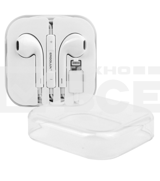 Проводные наушники Ergolux ELX-WHP04-C01 белый, вкладыши, Lightning, встроенный микрофон