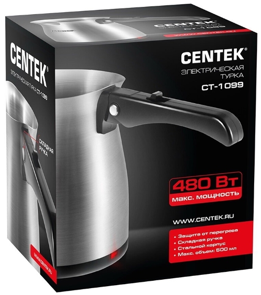 Электрическая турка Centek CT-1099 SS серебристый, исп. кофе - молотый, 0.5 л, 480 Вт