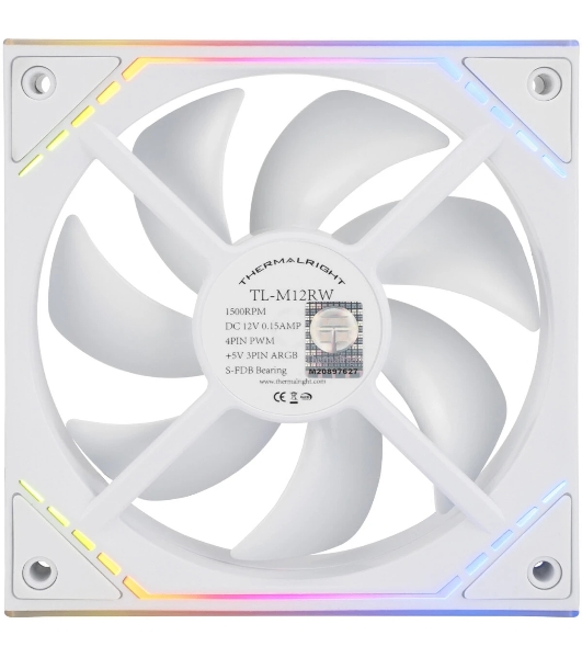 Кулер для корпуса Thermalright TL-M12RW Reverse (124x120x25mm, 4-pin PWM, ARGB, 42.6CFM, 23.2dBA, 1500RPM, White)