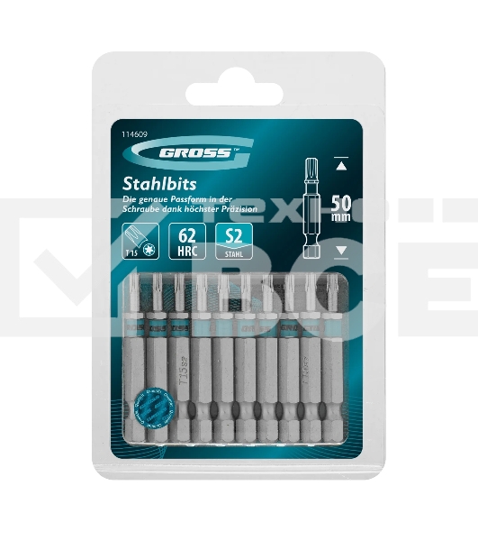 Бита Gross 114609 Torx 15х50 мм, сталь S2, шестигр., 10 шт.