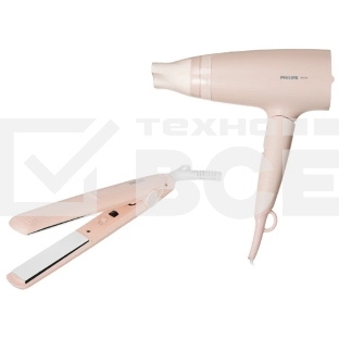 Набор для укладки волос Фен Philips BHP398/00 розовый, 1600 Вт, компактный + выпрямитель