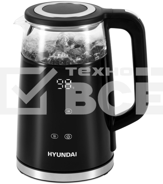 Чайник электрический Hyundai HYK-G6404 1.7л. 2200Вт черный/серебристый (корпус: стекло)
