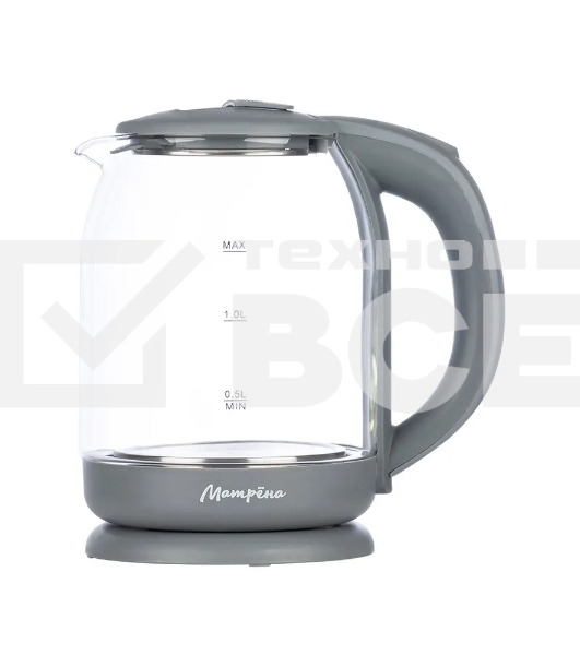 Чайник электрический МАТРЕНА MA-007 1.8 л,стекло/пластик, серый (105225)