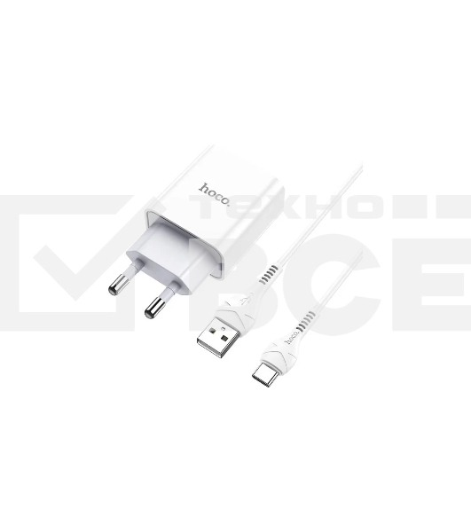 Блок питания (сетевой адаптер) HOCO C81A Asombroso single 1xUSB с кабелем Type-C, 2.1A, 10W, белый
