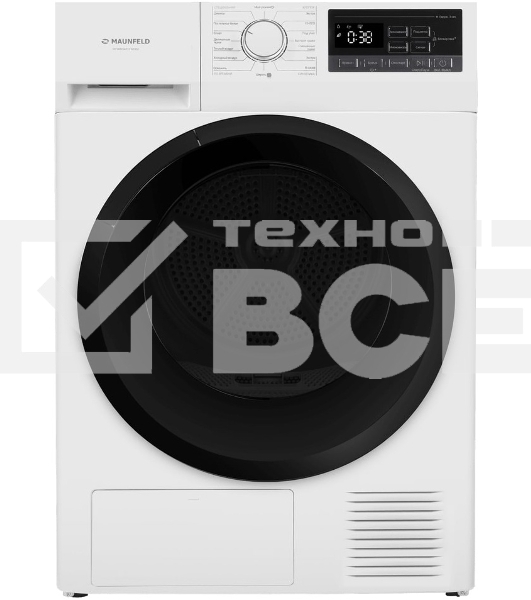 Сушильная машина Maunfeld MFDM168WH02 белый, 8 кг, сушка - тепловой насос, программ - 16, 59.5 x 84.5 x 61 см