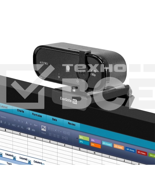 Веб-камера ExeGate BlackView C720 Full HD AF (2Мп, 1920х1080, 1080P, 30fps, автоматический фокус, защитная шторка, 4-линзовый объектив, микрофон с шумоподавлением, универсальное крепление, отверстие под штатив, USB, кабель 1,5 м, Windows 7/8/10/11, Mac OS