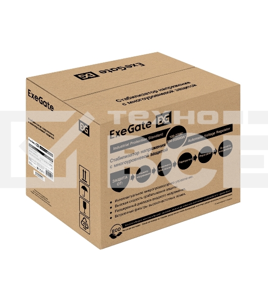 Стабилизатор напряжения ExeGate Expert AS-8000 (8000ВА, вход 140-260В, цветной дисплей, выход 220В±8%, КПД 98%, 5 уровней защиты, задержка, усиленный метал. корпус, клем.колодка, RTL)