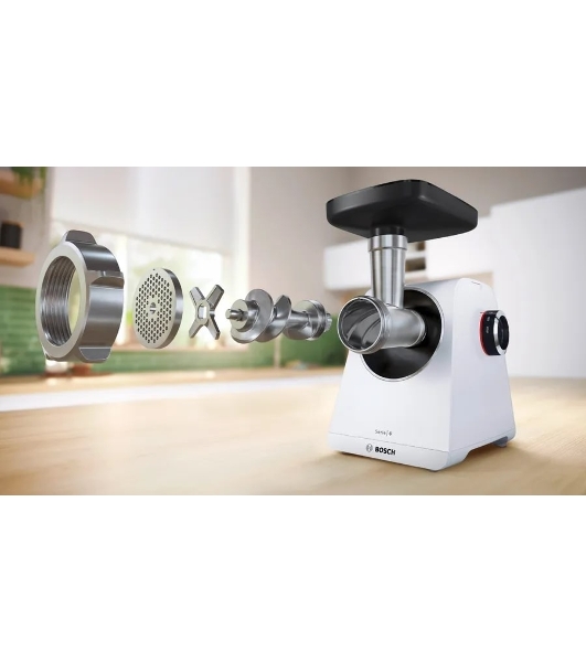 Мясорубка электрическая Bosch MFWS607W белый, 2100 Вт, 3.5 кг/мин, реверс, насадки - 4