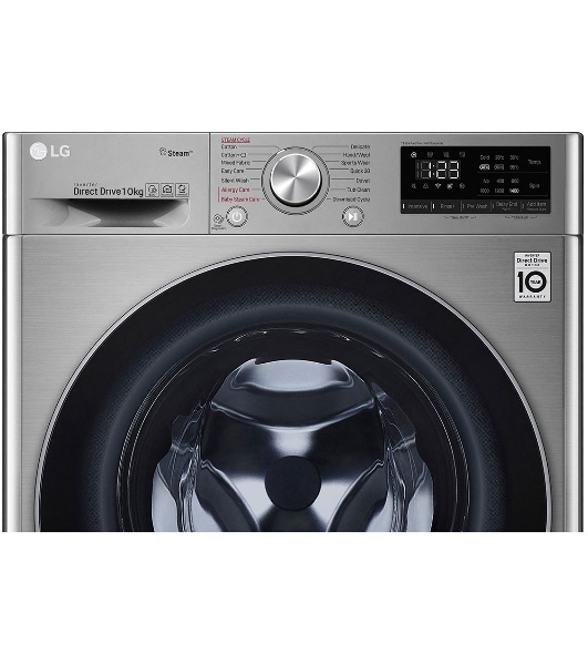 Стиральная машина LG F4V5RYP2T серебристая, загрузка фронтальная 10 кг, 1400 об/мин, класс B