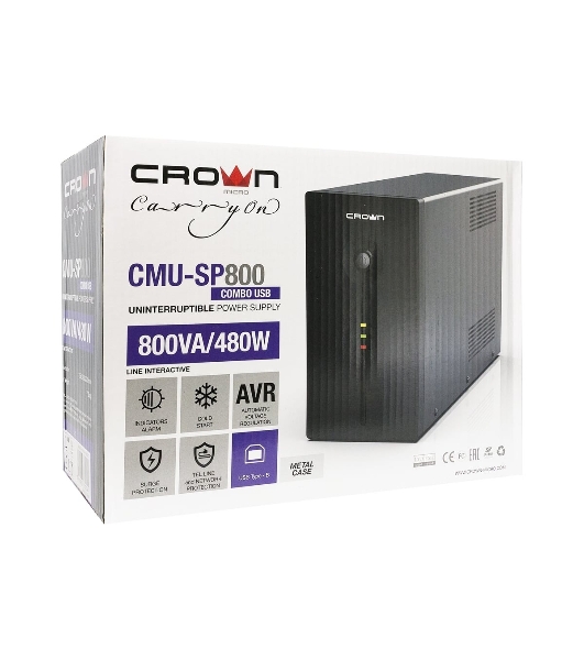 Источник бесперебойного питания Crown CMU-SP800 COMBO USB/800 ВА\480 Вт/7 x компьютерная/евророзетка (C13/Schuko)