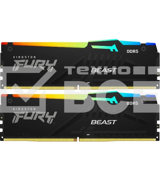 Оперативная память Kingston Fury Beast, DDR5, 32GB (2x16GB), 5600MHz, CL36, с радиаторами, RGB, черный