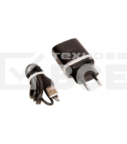 Блок питания (сетевой адаптер) HOCO С12Q Smart QC3.0, кабель Type-C-USB, 5V, 3.0A, черный