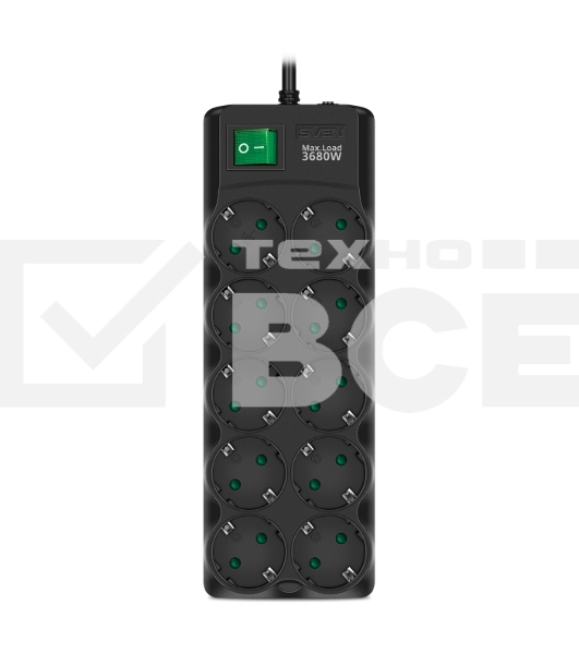 Сетевой фильтр SVEN SF-10E-16 1,8 м (10 розеток) черный