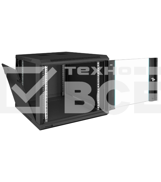 Шкаф телекоммуникационный 19' настенный 9U ExeGate EC-WM-9U.600.G.BLACK (19', 9U, 600x600x500мм (ШхГхВ), передняя дверь закаленное стекло, съемные боковые панели, пыле- и влагозащита IP23, черный RAL 9004)
